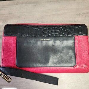 Wristlet Leather Wallet Clutch Isaac Mizrahi LILETH Red / Black & Embossed Croc